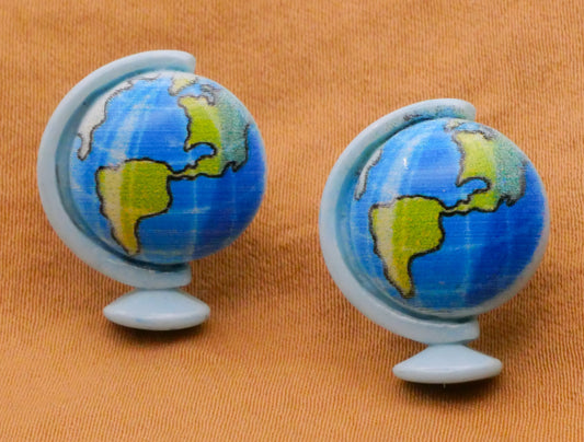 Globe Earth Blue Plastic Pair of Buttons 16x20mm