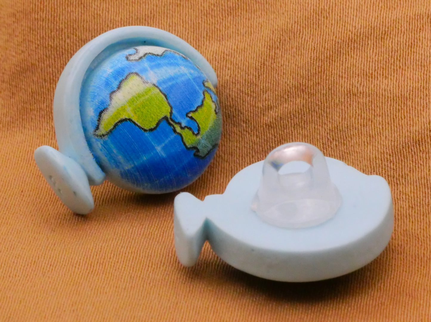 Globe Earth Blue Plastic Pair of Buttons 16x20mm