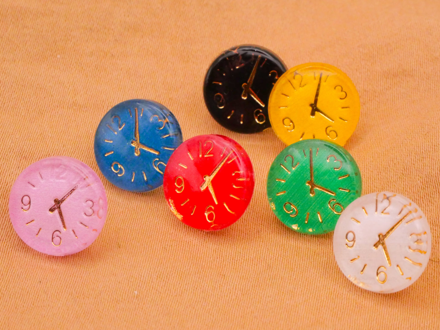 Clock Watch Face Colorful Plastic Assorted Set of Five Buttons 12mm