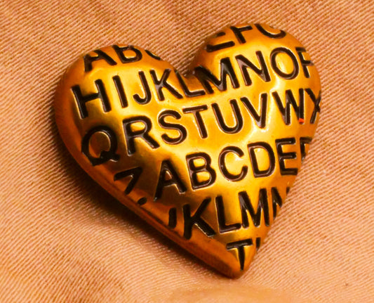 Heart Alphabet Letters Brass Gold Look Metal Button 18x20mm