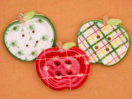 Apple Patterns Plastic Assorted Set of Three Buttons 23x25mm