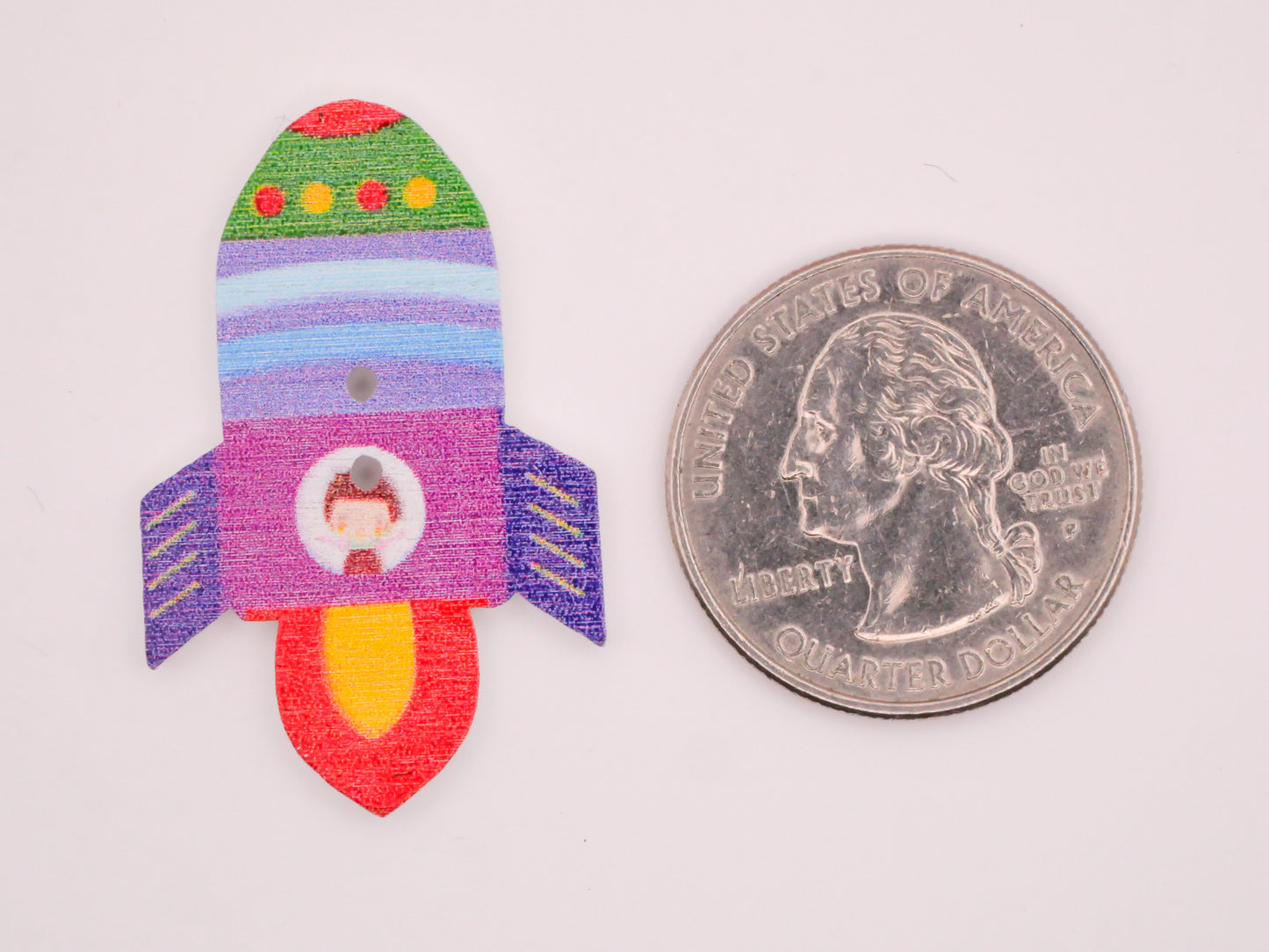 Rocket Ship Spaceship Outer Space Wood Set of Ten Buttons 23x36mm