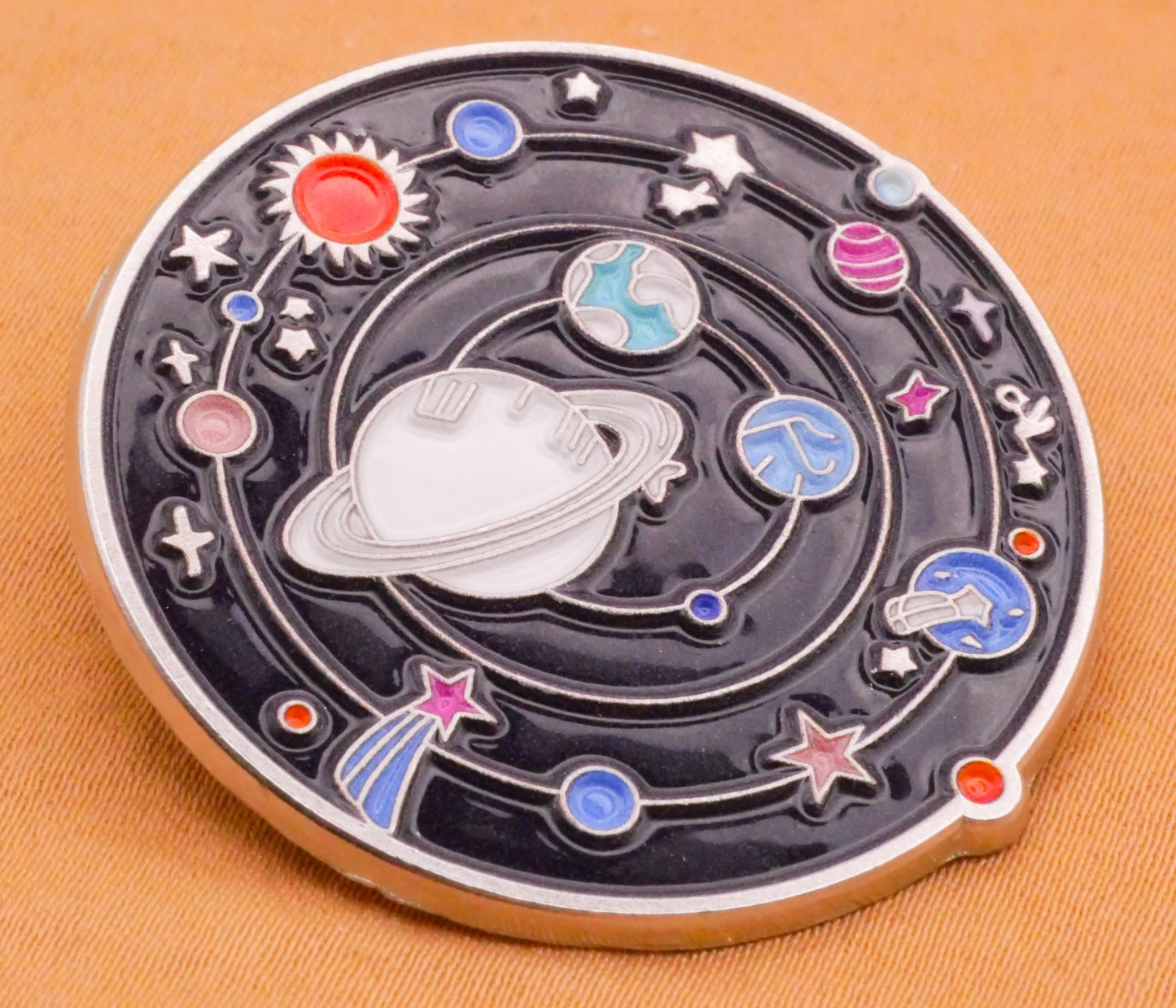 Solar System Outer Space Planets Enamel Metal Large Button 36mm