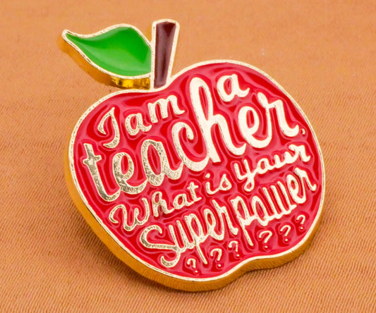 Teacher Superpower Apple Verbal Enamel Metal Button 25x30mm