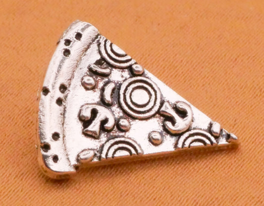 Pizza Slice Realistic Silver Metal Button 12x16mm