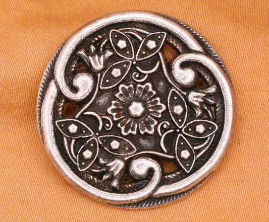 Flower Art Nouveau Silver Metal Button 28mm