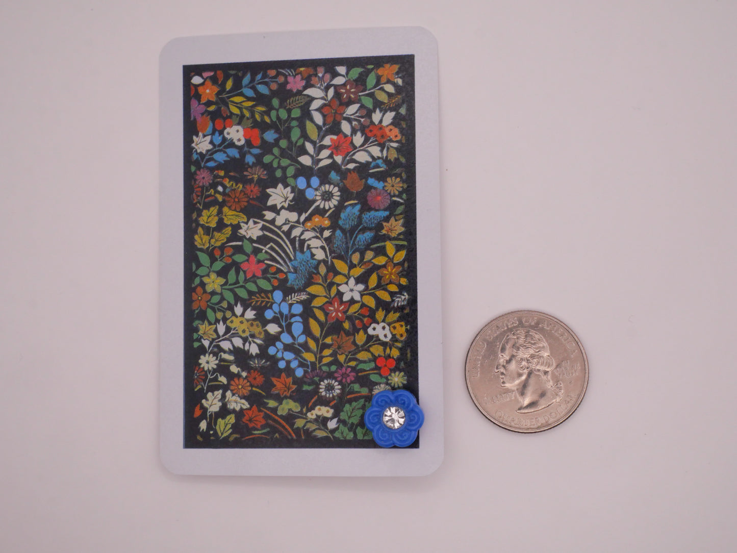 Blue Flower Rhinestone Vintage Glass Carded Button 11mm