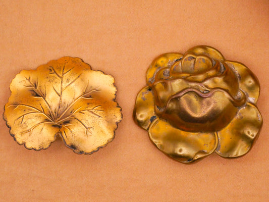 Leaf or Flower Vintage Large Gold Metal Button Various 33-41mm