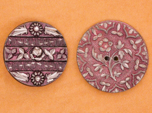 Floral Flower Pewter Purple Aubergine Tinted Antique Metal Button Various 23-25mm