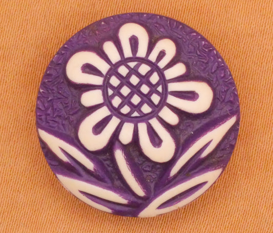 Flower Retro Purple Buffed Celluloid Early Plastic Button 22mm