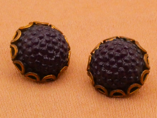 Blackberry Look Vintage Plastic Metal Scallop Edge Pair of Buttons 11mm