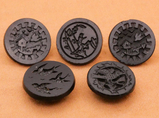 Bird Scene Mirror Finish Antique Black Glass Button Various 15mm