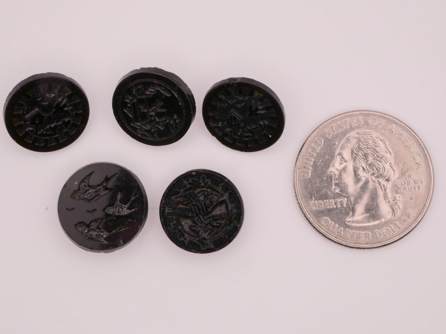 Bird Scene Mirror Finish Antique Black Glass Button Various 15mm