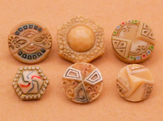 Tan Hand-Painted Vintage Glass Button Various 8-13mm