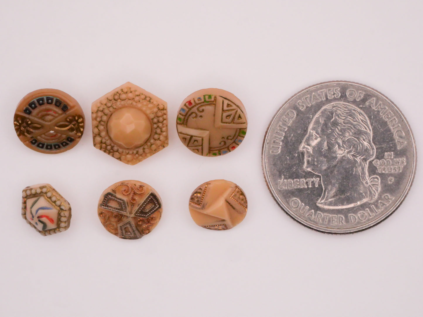 Tan Hand-Painted Vintage Glass Button Various 8-13mm