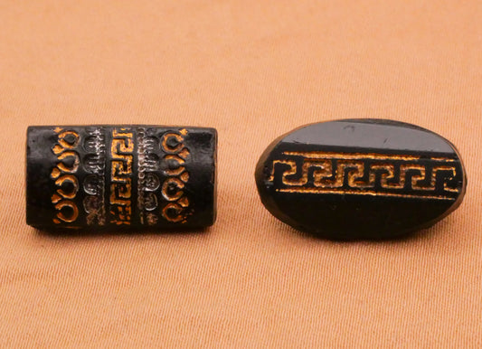 Greek Key Gold Black Antique Glass Button Various 10-20mm