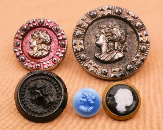 Portrait Lady Cameo Glass Button Various 9-25mm
