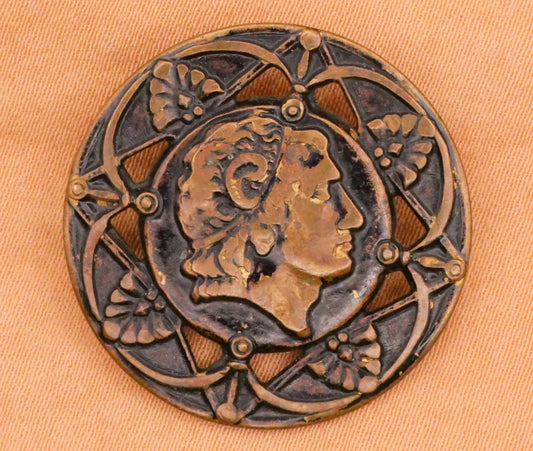 Alexander the Great Portrait Bronze Metal Button 27mm