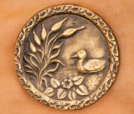 Duck Cattail Reed Pond Large Victorian Metal Button 32mm