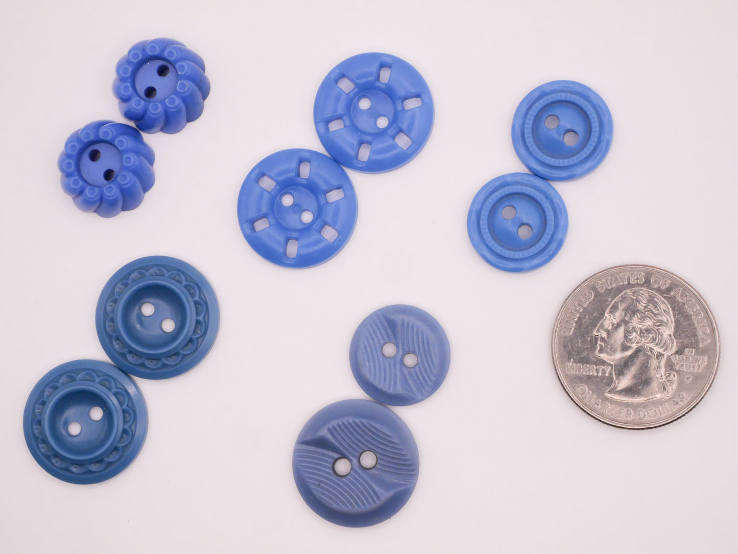 Colonial Blue Housecoat Vintage Plastic Pair of Buttons Various 15-19mm
