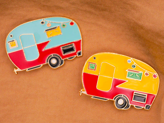 Camper Camping Trailer Enamel Metal Large Button Various 29x43mm