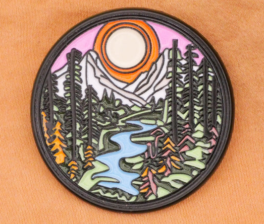 Forest Landscape Scene Enamel Metal Large Button 36mm