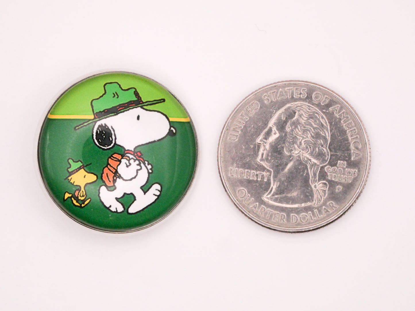 Beagle Scout Woodstock Snoopy Charlie Brown Peanuts Glass Silver Metal Button 27mm