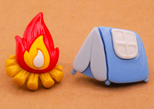 Camping Theme Campfire Flame Tent Plastic Pair of Buttons 16-22mm