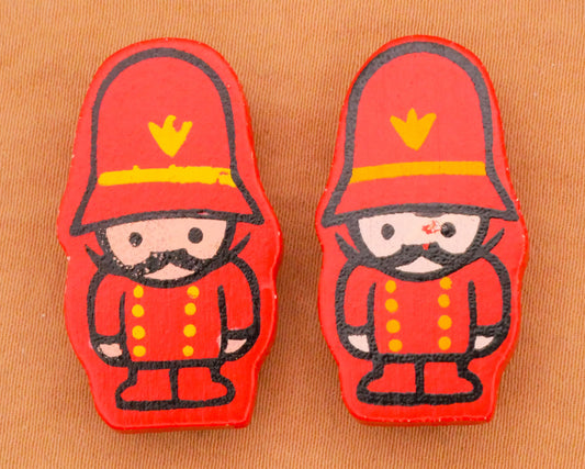 British Police Bobby Guard Hand-Painted Wood Button Various 17x30mm