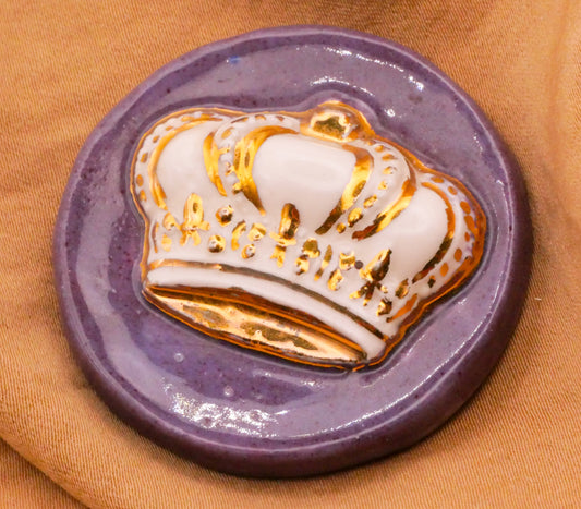 Crown Gold White Purple Glaze Ceramic Large Button 42mm