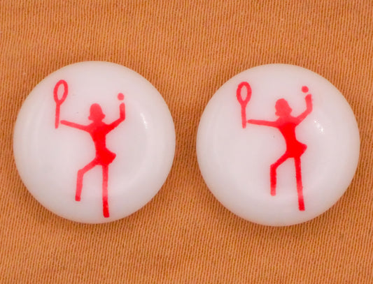 Tennis Badminton Red White Plastic Pair of Buttons 15mm