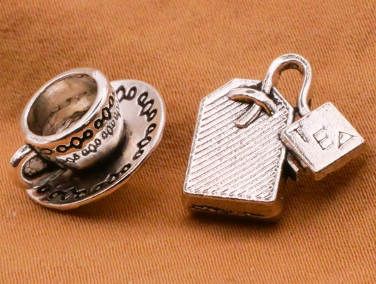 Tea and Teacup Realistic Silver Metal Pair of Buttons 14-15mm