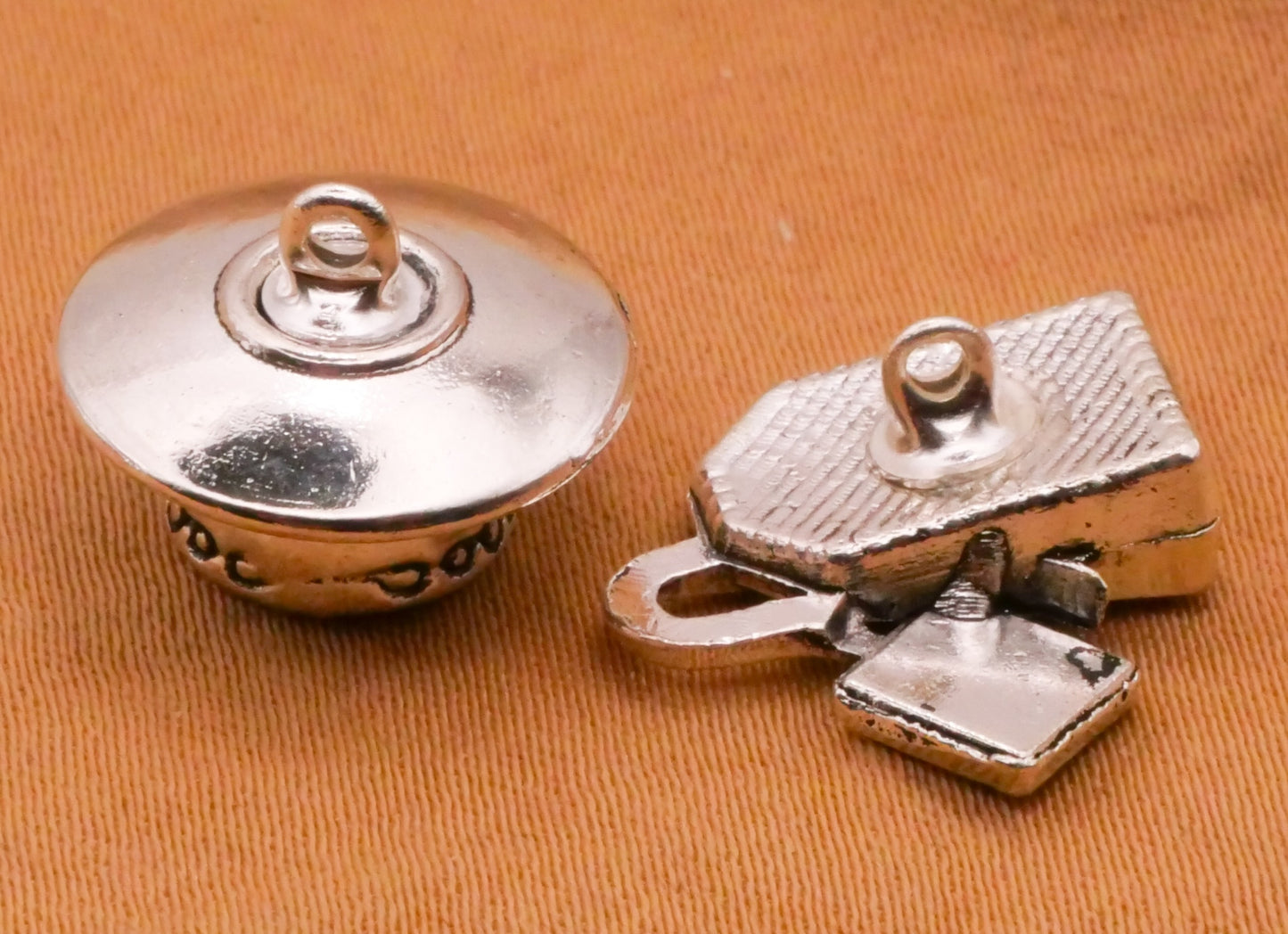 Tea and Teacup Realistic Silver Metal Pair of Buttons 14-15mm