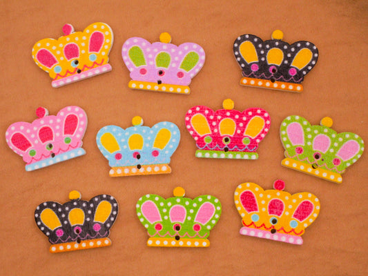 Crown Colorful Wood Set of Ten Buttons 18x25mm