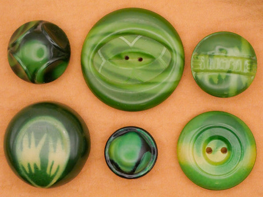 Tribal Dyed Look Green Celluloid Early Plastic Button Various 19-38mm