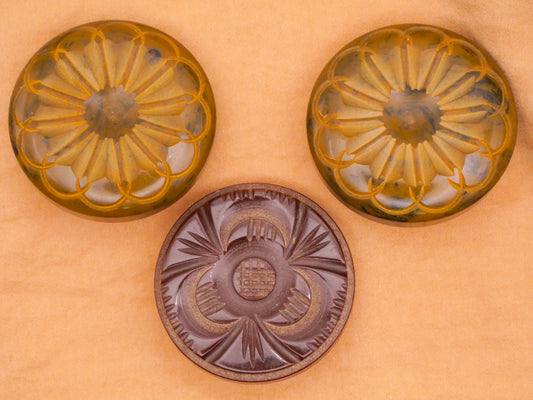 Mandala Carved Bakelite Early Plastic Large Button Various 40-41mm
