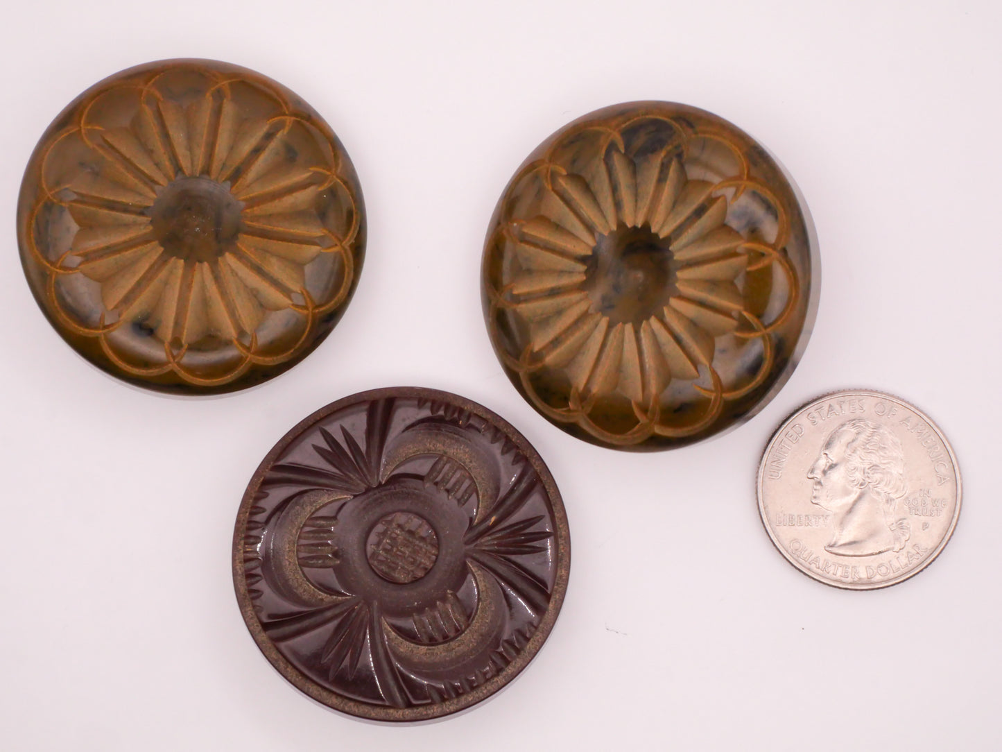 Mandala Carved Bakelite Early Plastic Large Button Various 40-41mm