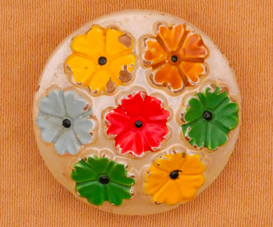 Flower Cluster Hand-Painted Pearlescent Vintage Glass Button 23mm