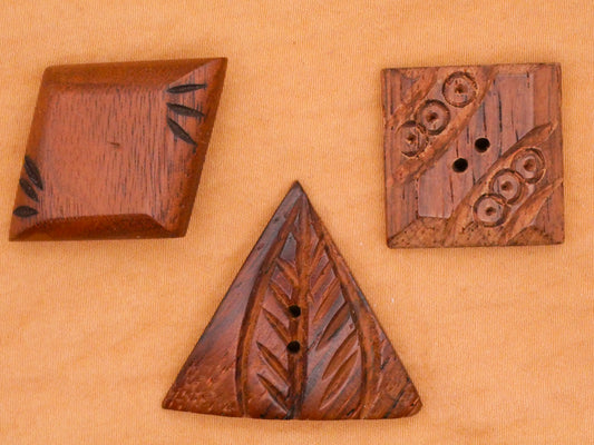 Wood Carved Geometric Vintage Button Various 23-30mm