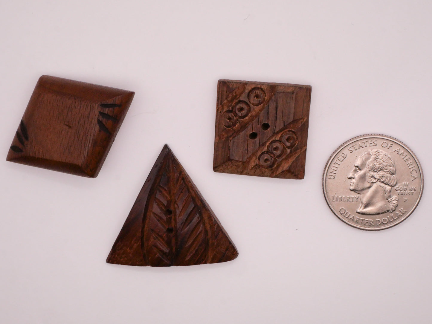Wood Carved Geometric Vintage Button Various 23-30mm