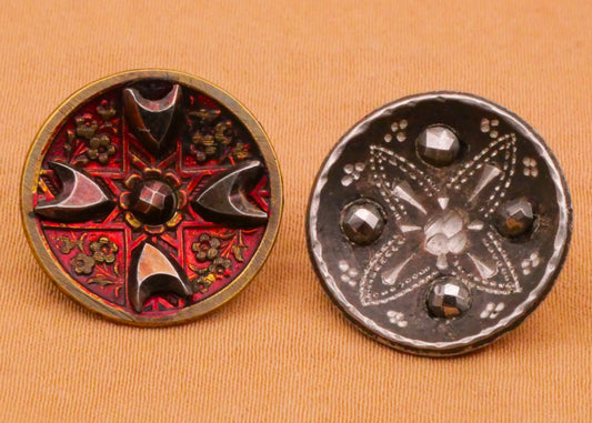 Cross Quadrant Design Steel-Cut Antique Metal Button Various 18mm