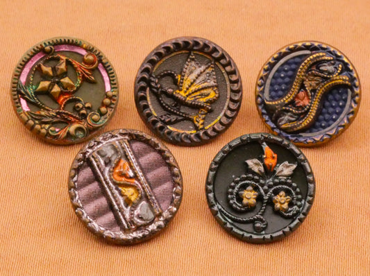 Natural Motif Multi-Color Tinted Victorian Metal Button Various 13-14mm