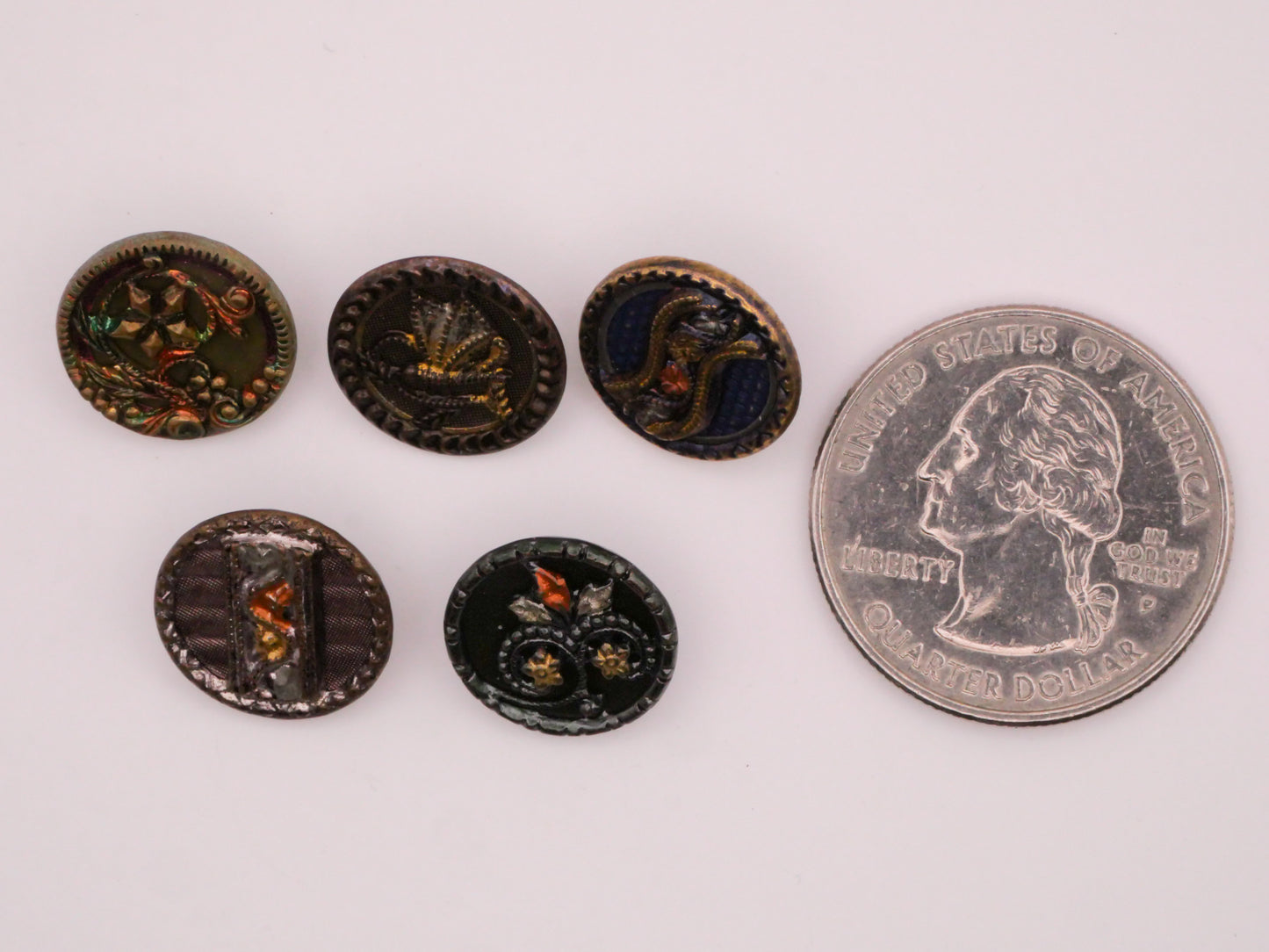 Natural Motif Multi-Color Tinted Victorian Metal Button Various 13-14mm