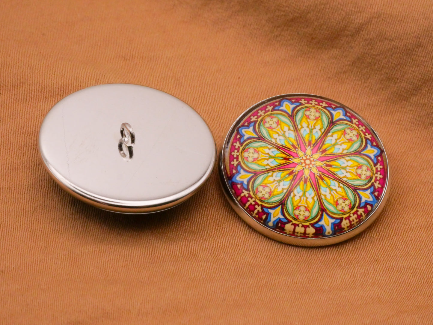 Mandala Colorful Tribal Glass Dome Silver Metal Button Various 27mm