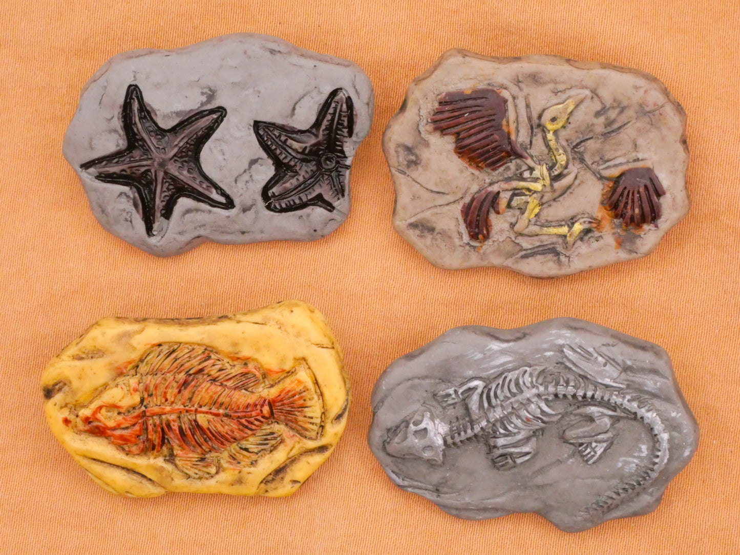 Fossil Animals Realistic Stone Plastic Set of Four Buttons 22-36mm
