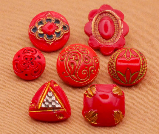 India Asia Inspired Red Glass Hand-Painted Button Various 9-13mm