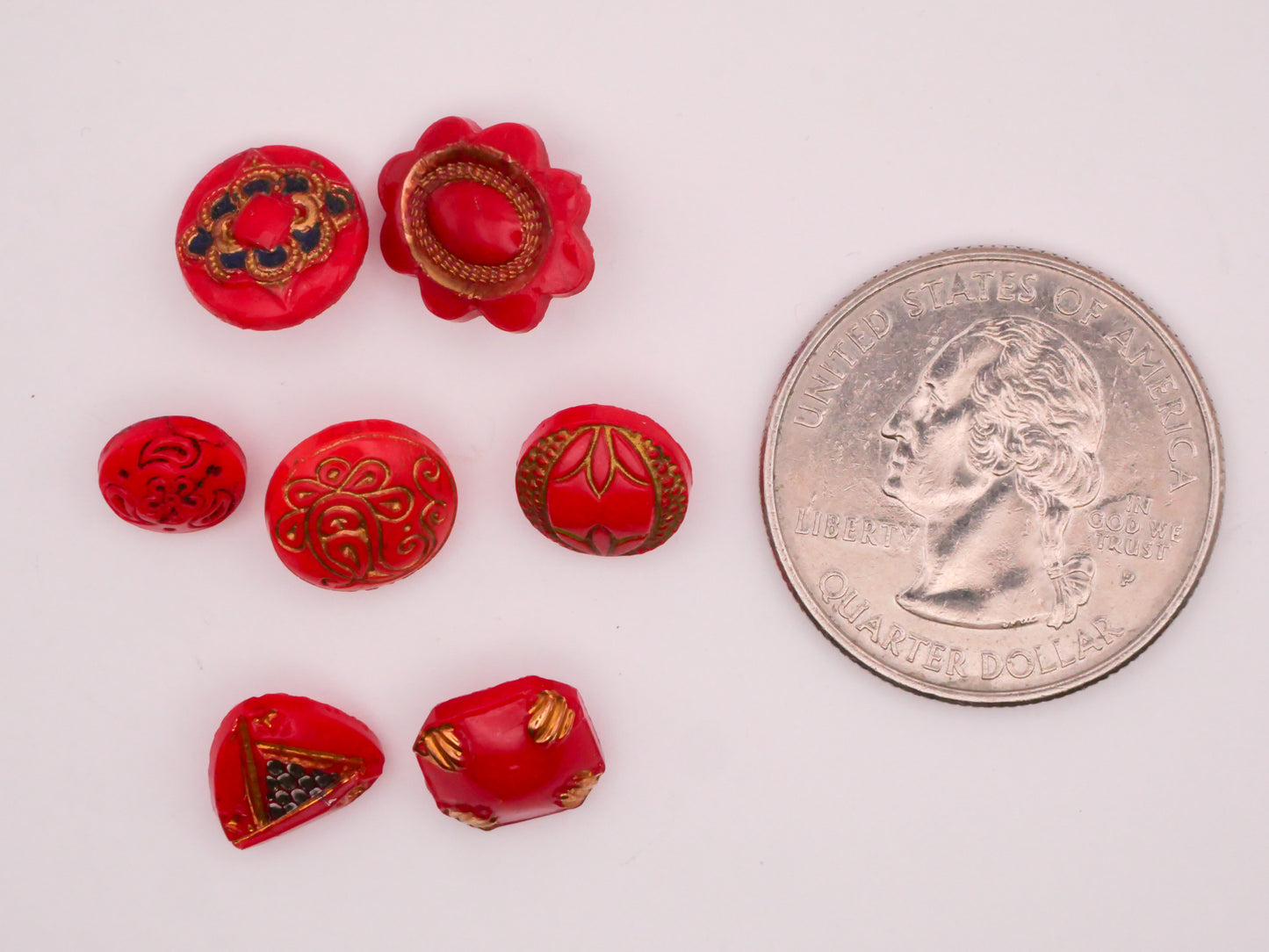 India Asia Inspired Red Glass Hand-Painted Button Various 9-13mm
