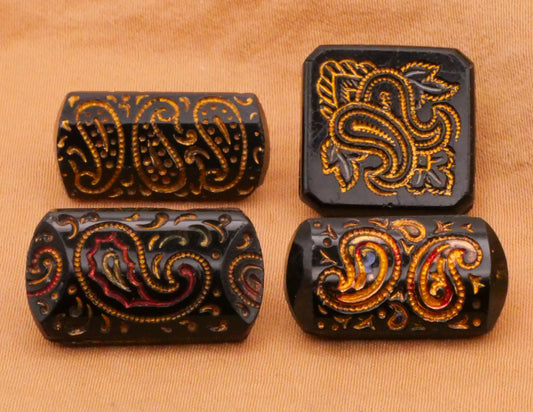 Paisley Hand-Painted Black Glass Antique Button Various 10-21mm