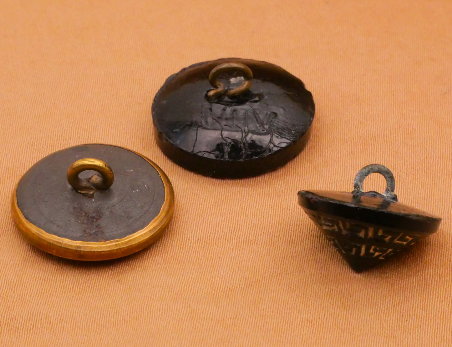 Aztec or Greek Key Look Black Glass Button Various 16-19mm