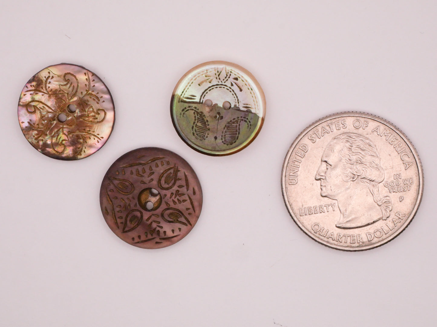 Paisley Etched Mother of Pearl Shell Sew-Thru Button Various 16-18mm